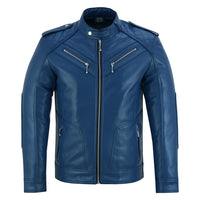 Men’s Faux Leather Jacket 100% Vegan Leather Jacket Motorcycle Jacket Blue (Navy)