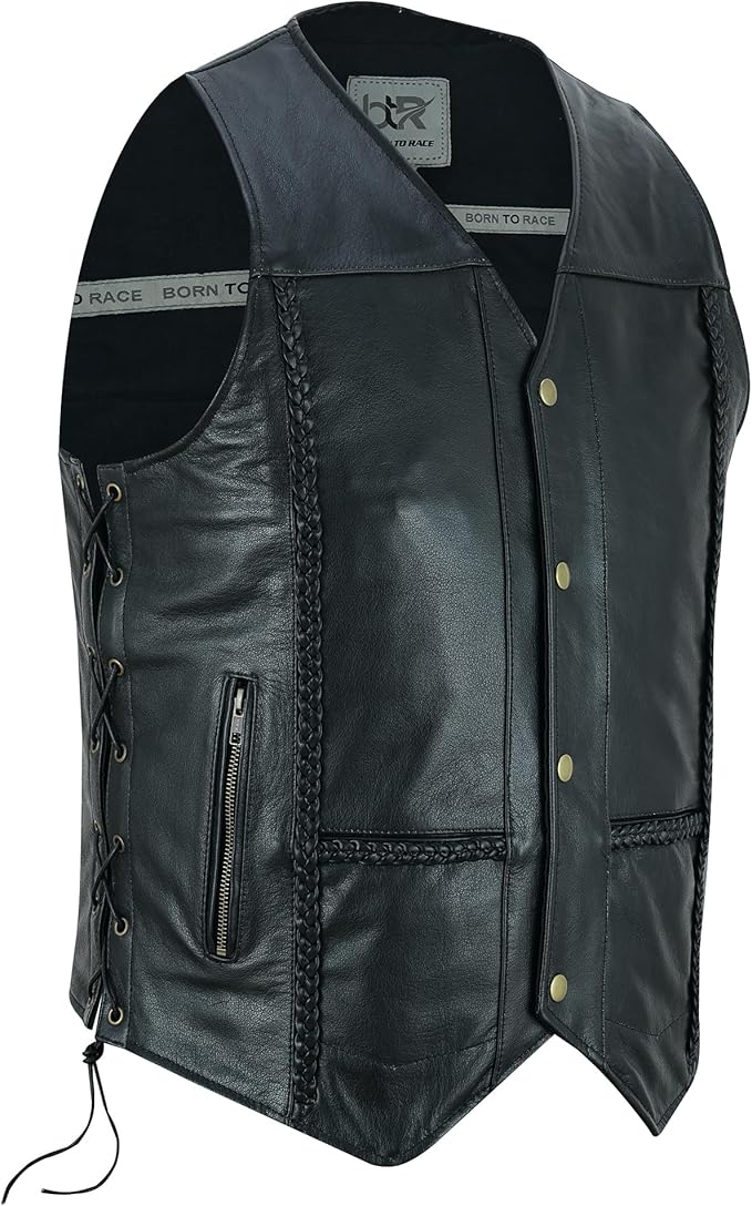 Leather Motorcycle Vest for Men