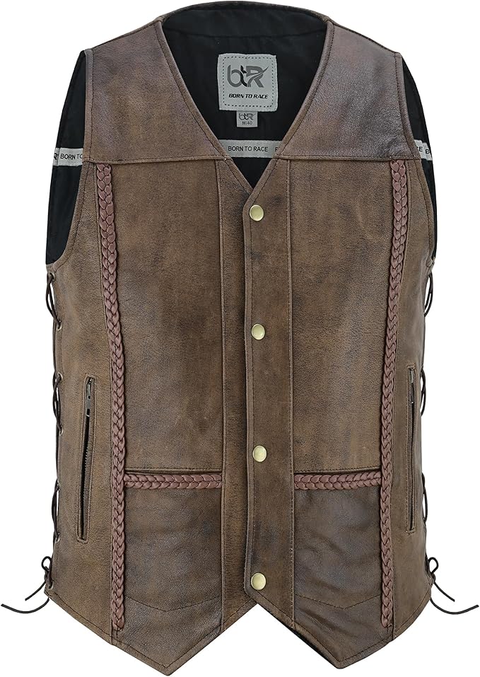 Leather Motorcycle Vest for Men