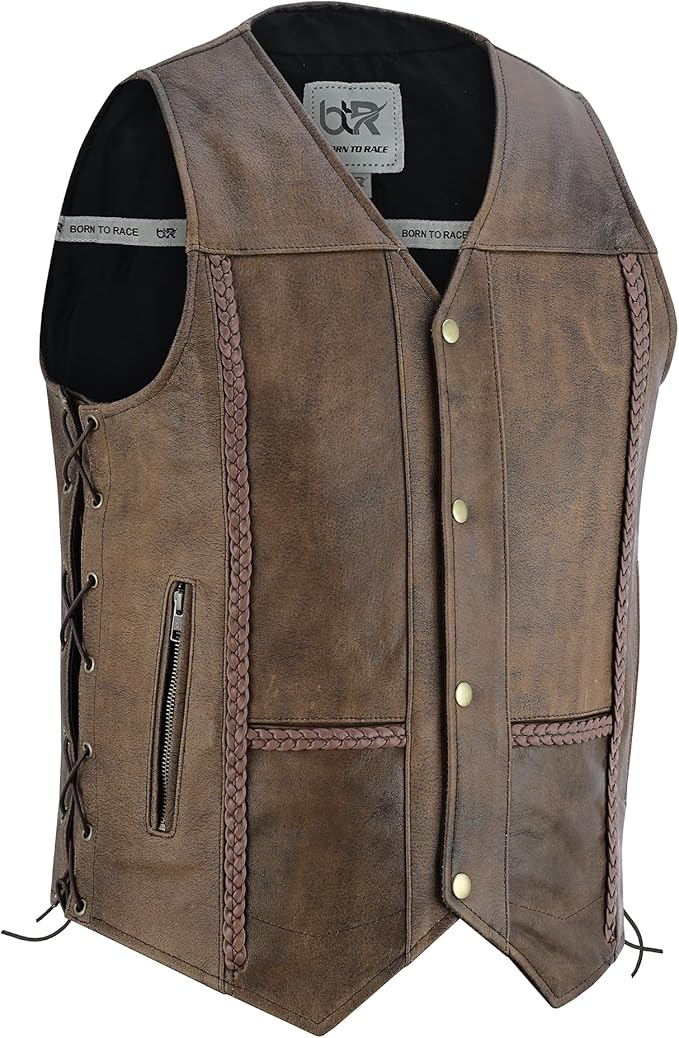 Leather Motorcycle Vest for Men
