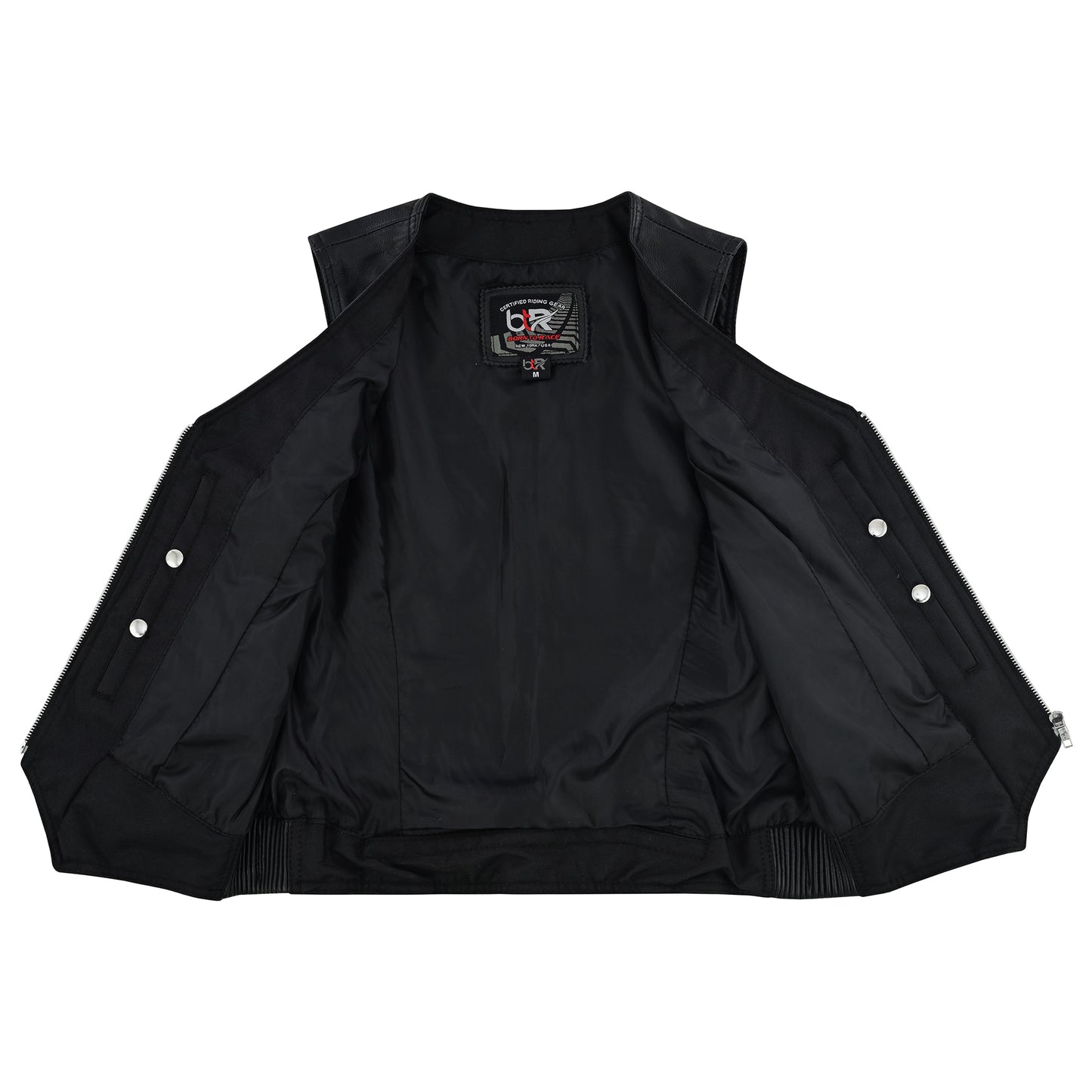 Spike Women’s Studded Leather Motorcycle Vest – Genuine Cowhide Slim Fit Biker Vest with Stretch Panels Black