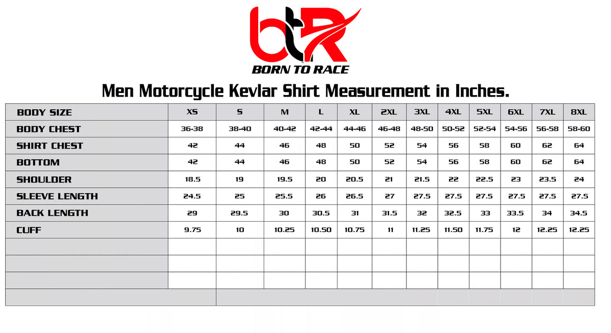 Men’s Motorcycle Shirt Kevlar Lined CE Approved Protectors on Elbows, Shoulders & Back