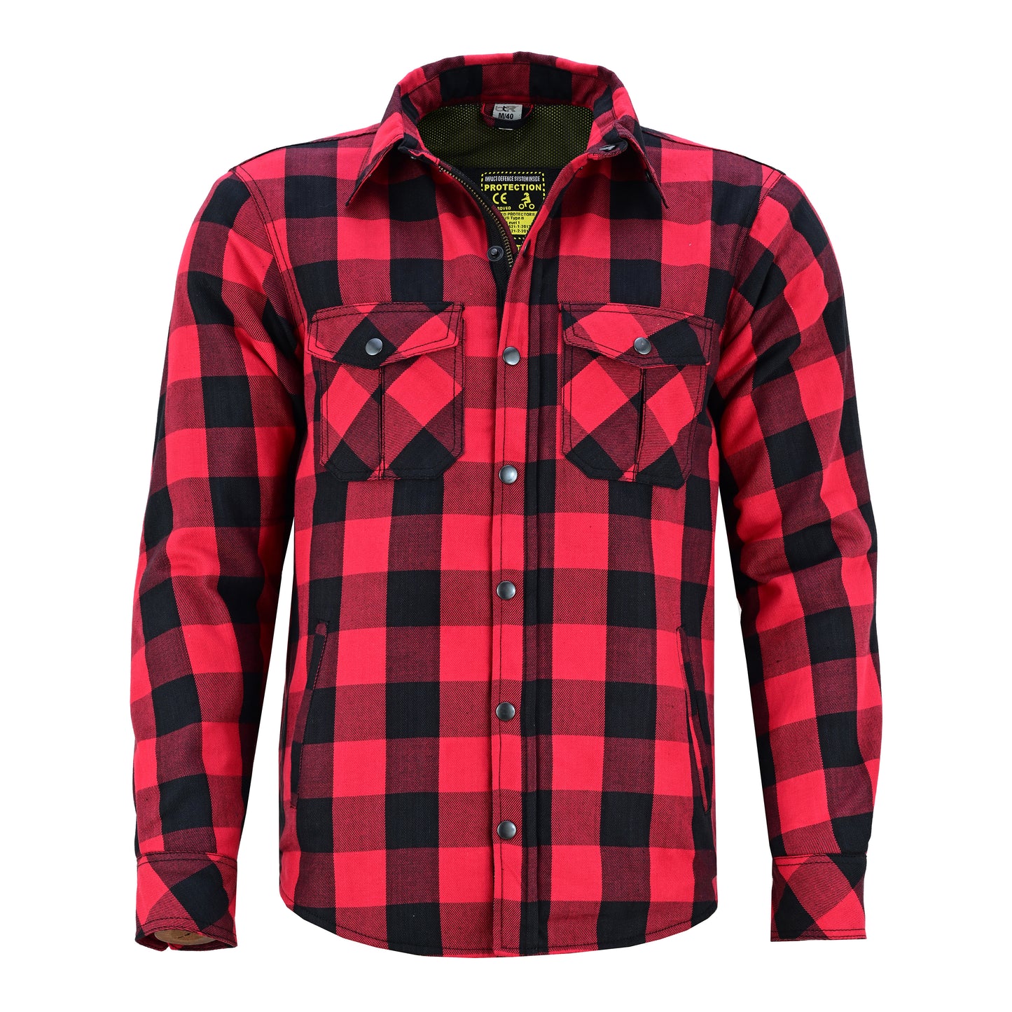 Men’s Motorcycle Shirt Kevlar Lined CE Approved Protectors on Elbows, Shoulders & Back