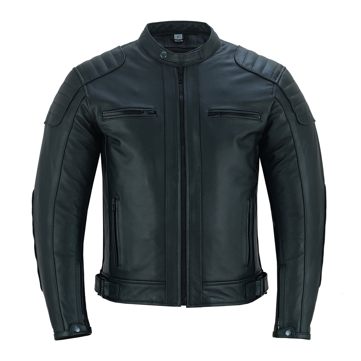 Men's Motorcycle Cowhide Leather Jacket Armor Pockets