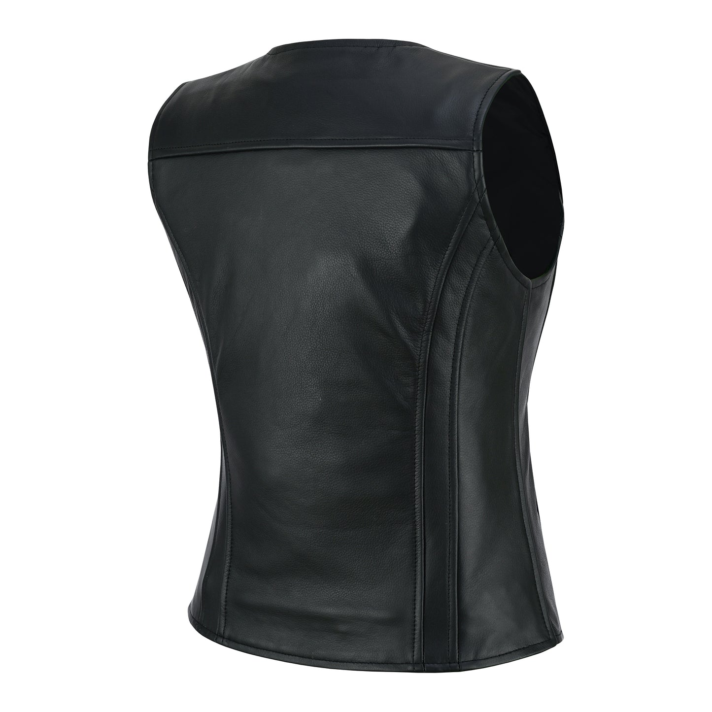 Stealth Women’s Leather Motorcycle Vest – Slim Fit Cowhide Biker Vest with Zip Closure Black