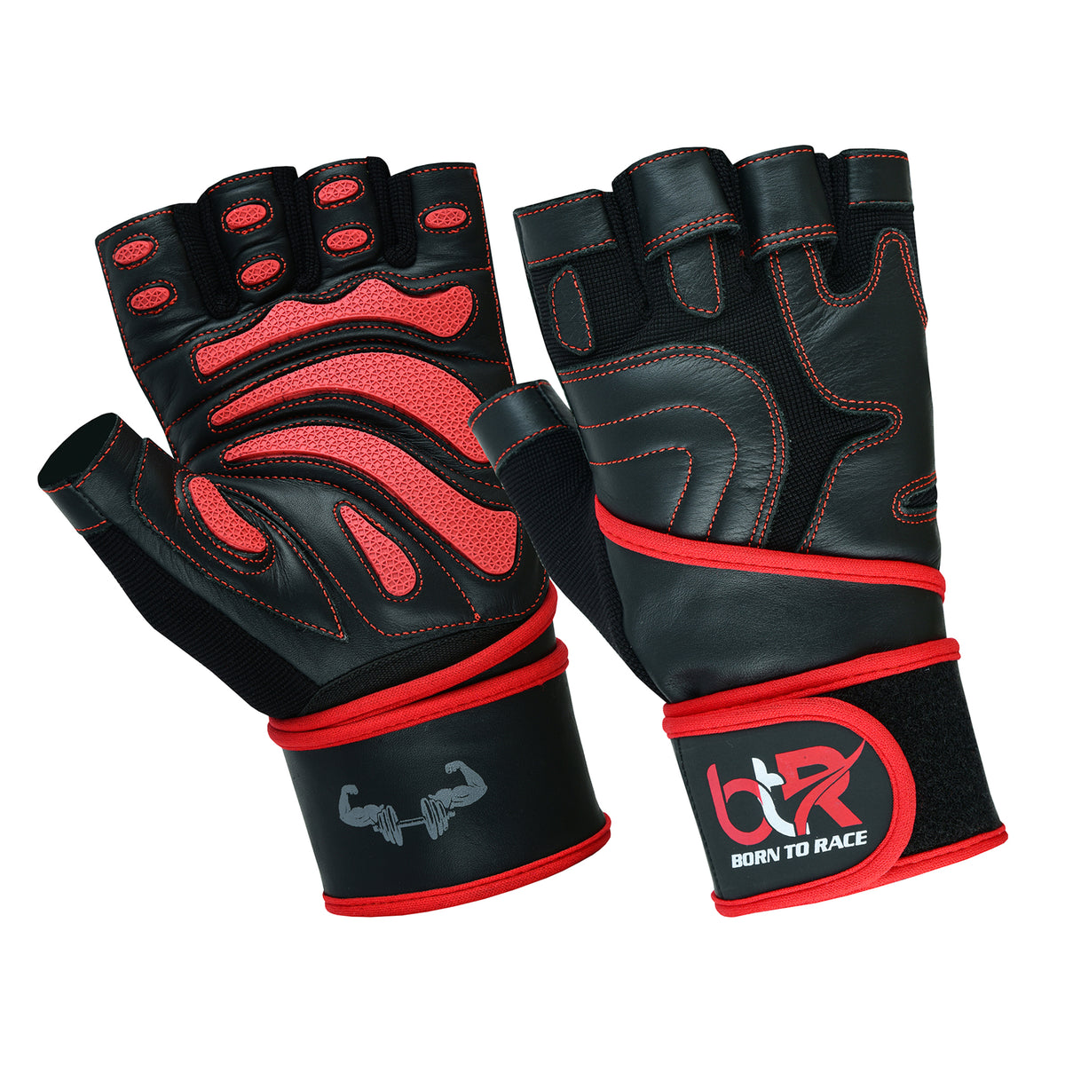 Weight Lifting Leather Gloves - Fingerless, Padded, Long Wrist Support Unisex Design For Men & Women