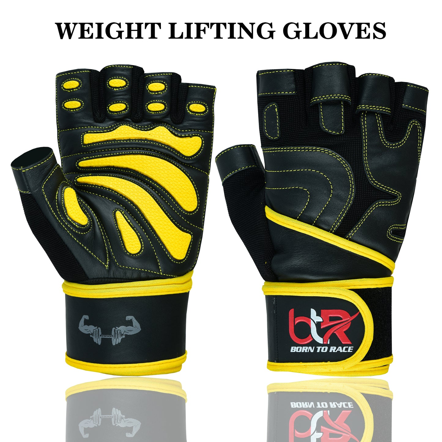 Weight Lifting Leather Gloves - Fingerless, Padded, Long Wrist Support Unisex Design For Men & Women