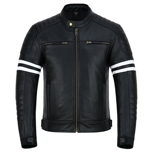 Striped Men's Leather Motorcycle Jacket with CE Armor