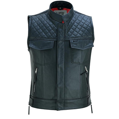 Men's Premium Quality Leather Sleeveless Motorcycle Vest for Motorbike, Motocross & Biker Riders