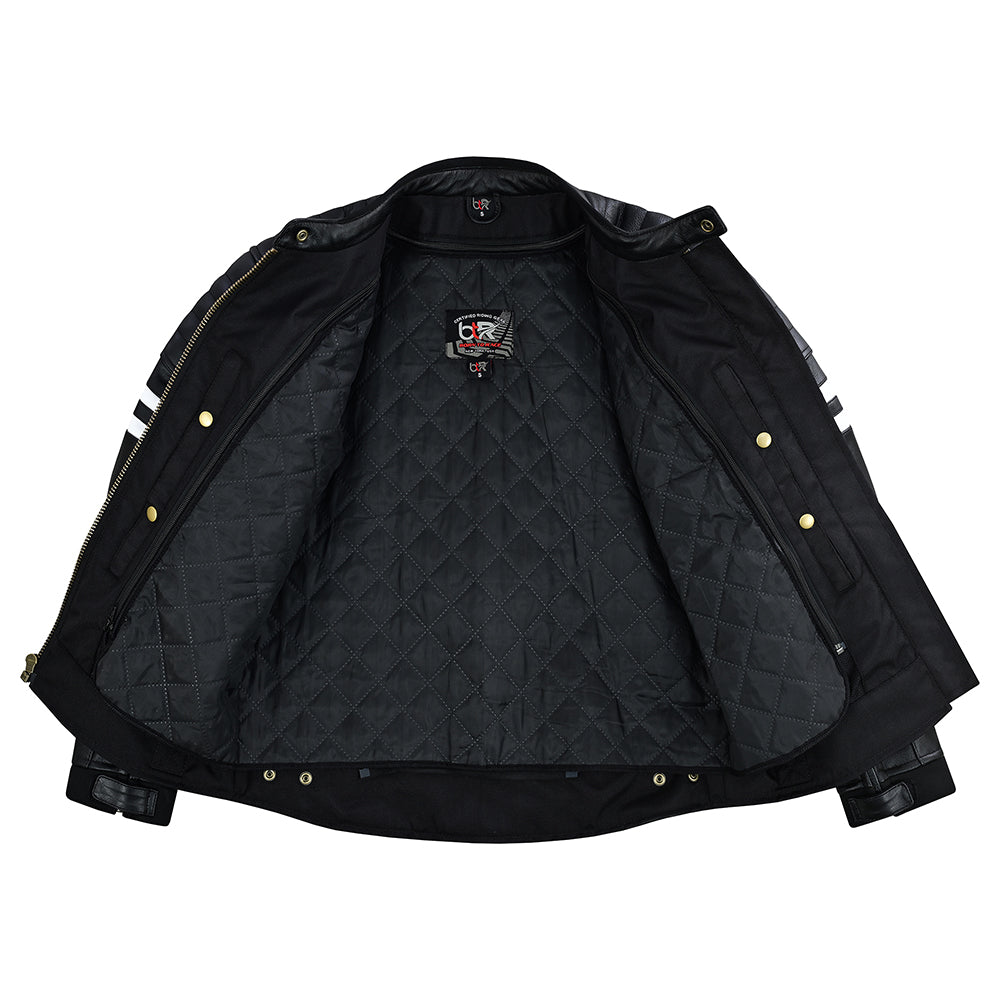 Striped Men's Leather Motorcycle Jacket with CE Armor