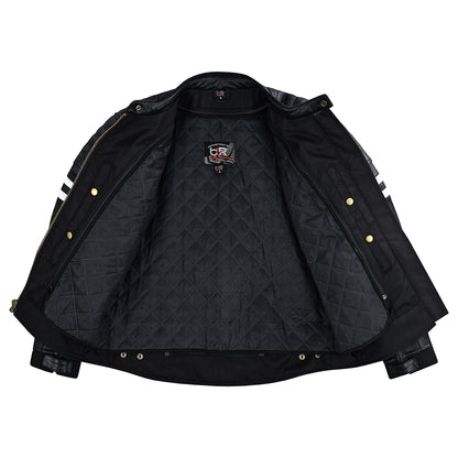 Striped Men's Leather Motorcycle Jacket with CE Armor
