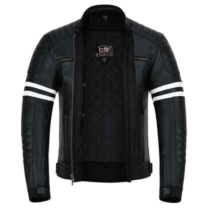 Striped Men's Leather Motorcycle Jacket with CE Armor