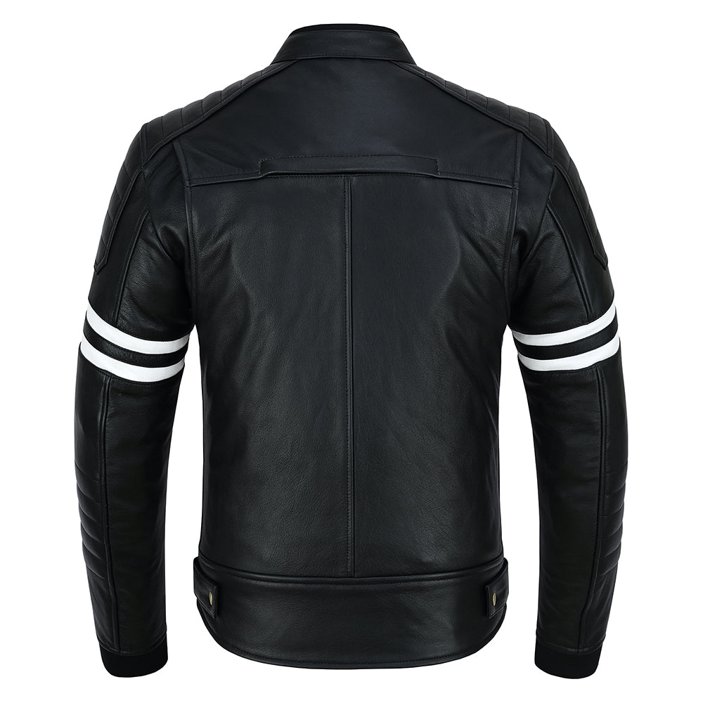 Striped Men's Leather Motorcycle Jacket with CE Armor