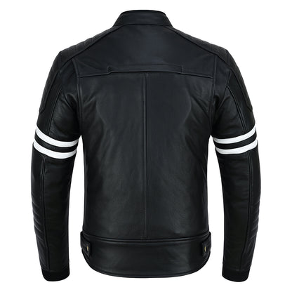 Striped Men's Leather Motorcycle Jacket with CE Armor