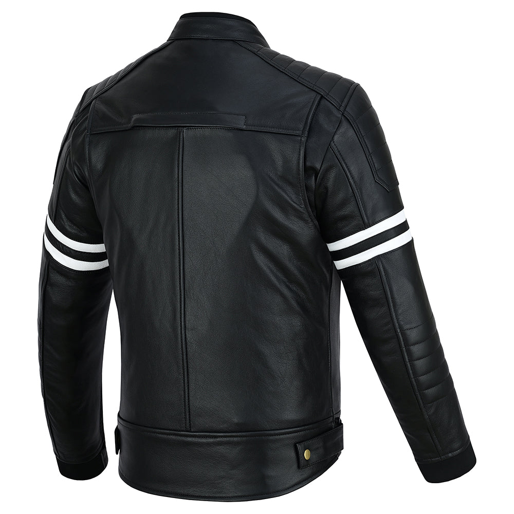 Striped Men's Leather Motorcycle Jacket with CE Armor