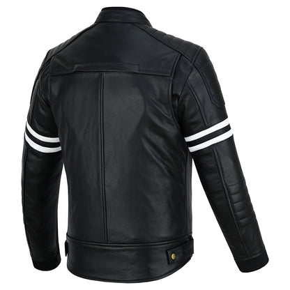 Striped Men's Leather Motorcycle Jacket with CE Armor
