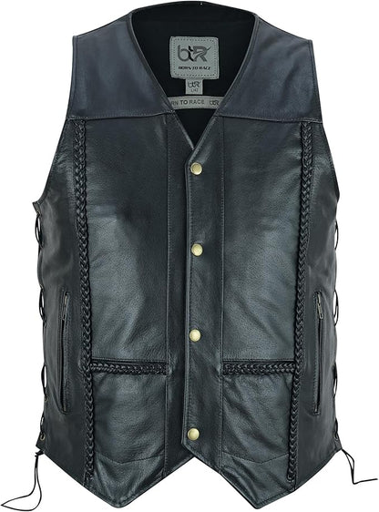 Leather Motorcycle Vest for Men