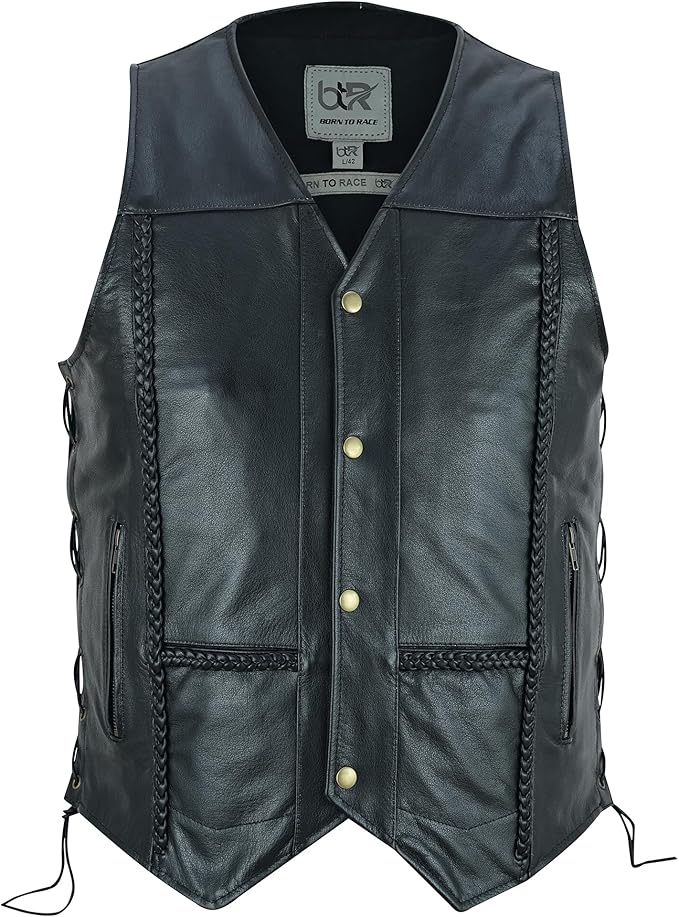 Leather Motorcycle Vest for Men