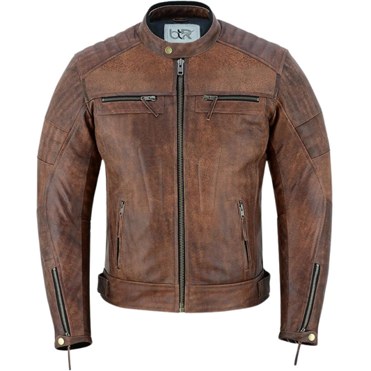 Roadster Men's Brown Distressed Leather Motorcycle Jacket