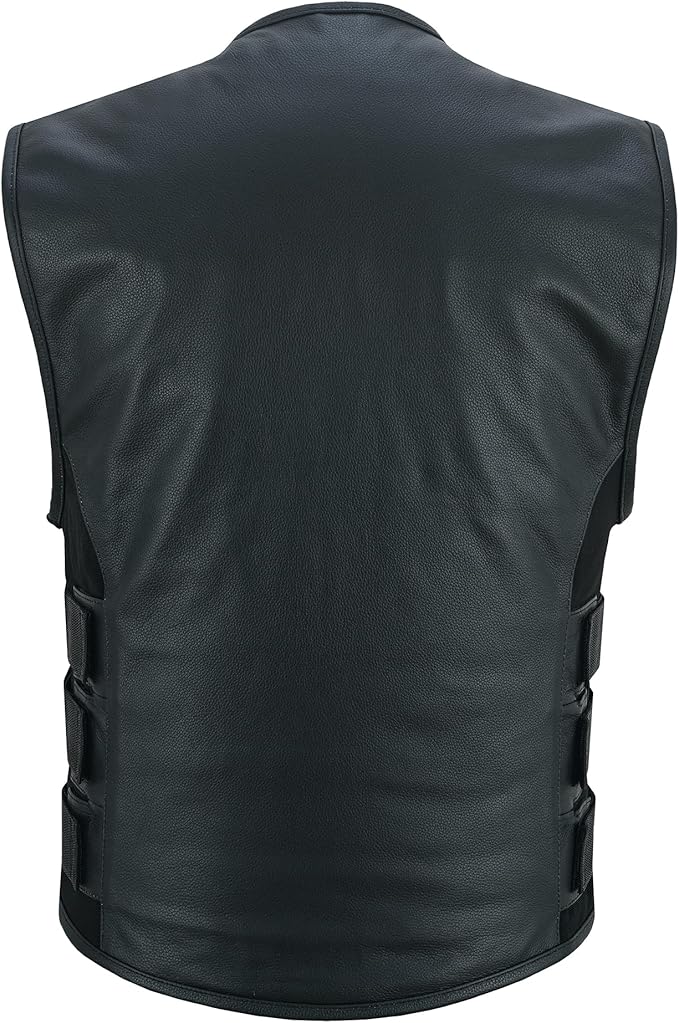 Men's Leather Motorcycle Vest with Adjustable Side Straps