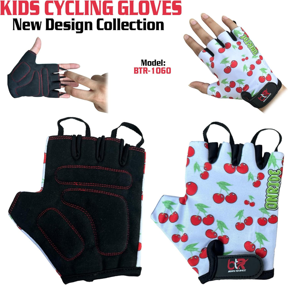 Kids Fingerless Cycling Gloves for Boys & Girls | Gel Padded Bike Gloves
