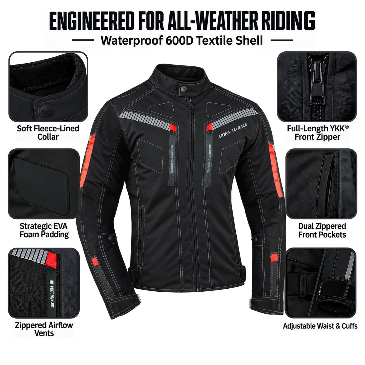 Men's Waterproof Cordura Motorcycle Jacket EVA - Touring & Riding