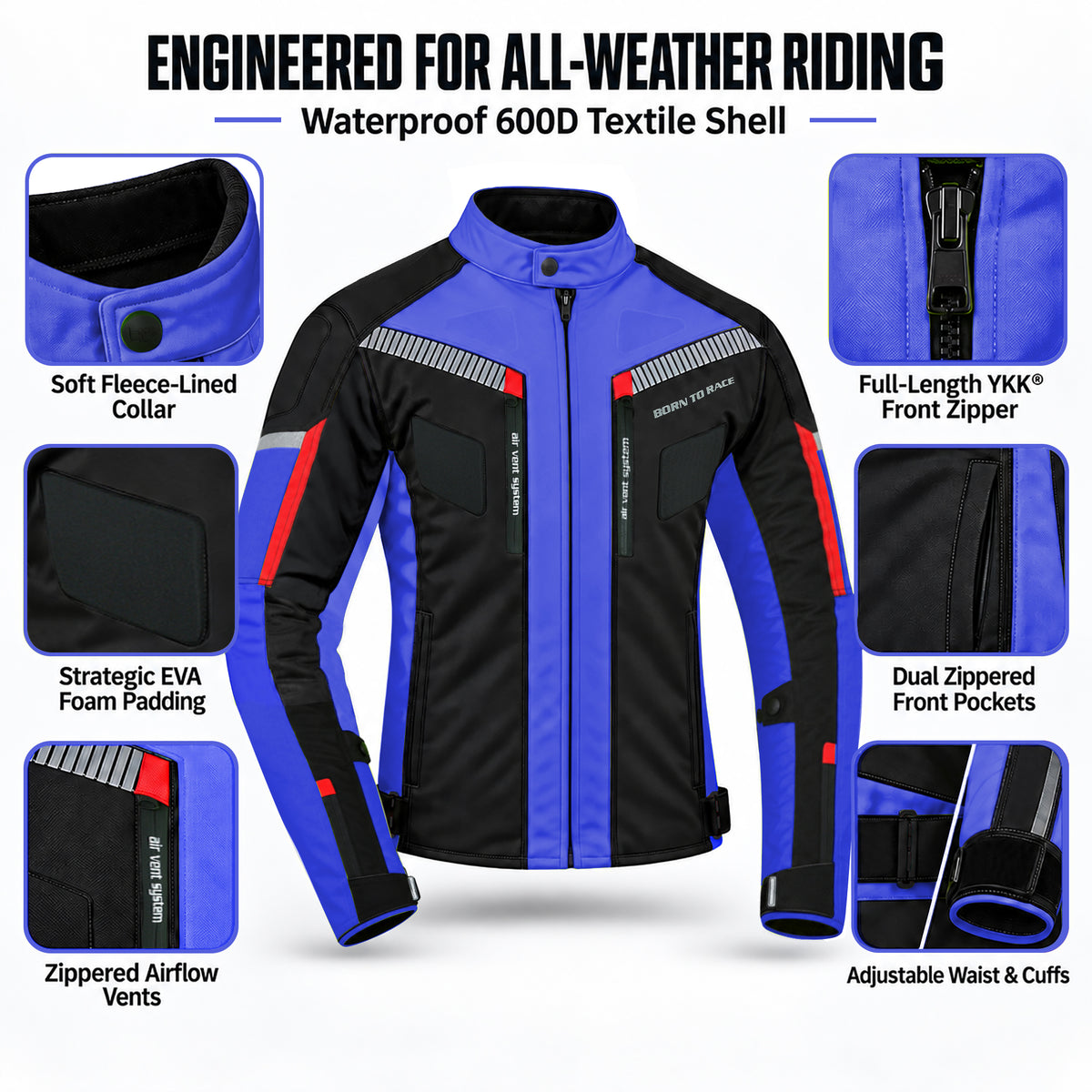 Men's Waterproof Cordura Motorcycle Jacket EVA - Touring & Riding