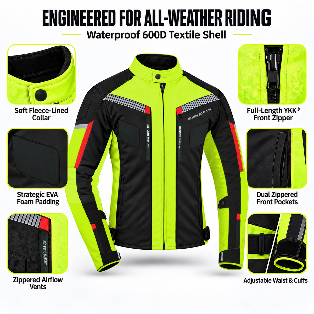 Men's Waterproof Cordura Motorcycle Jacket EVA - Touring & Riding