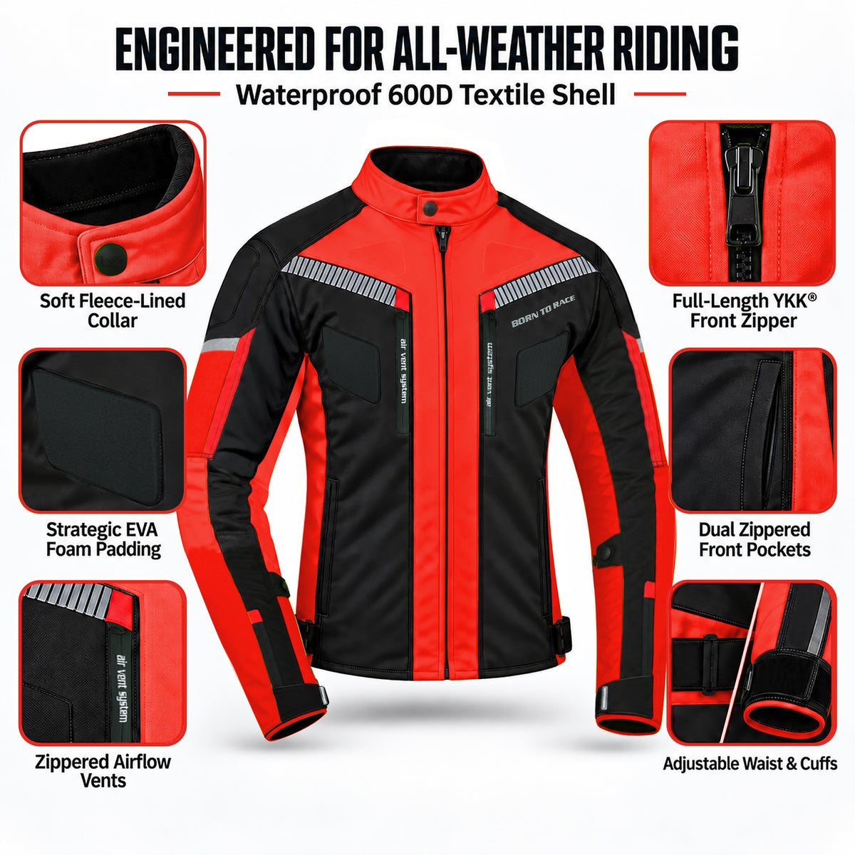 Men's Waterproof Cordura Motorcycle Jacket EVA - Touring & Riding