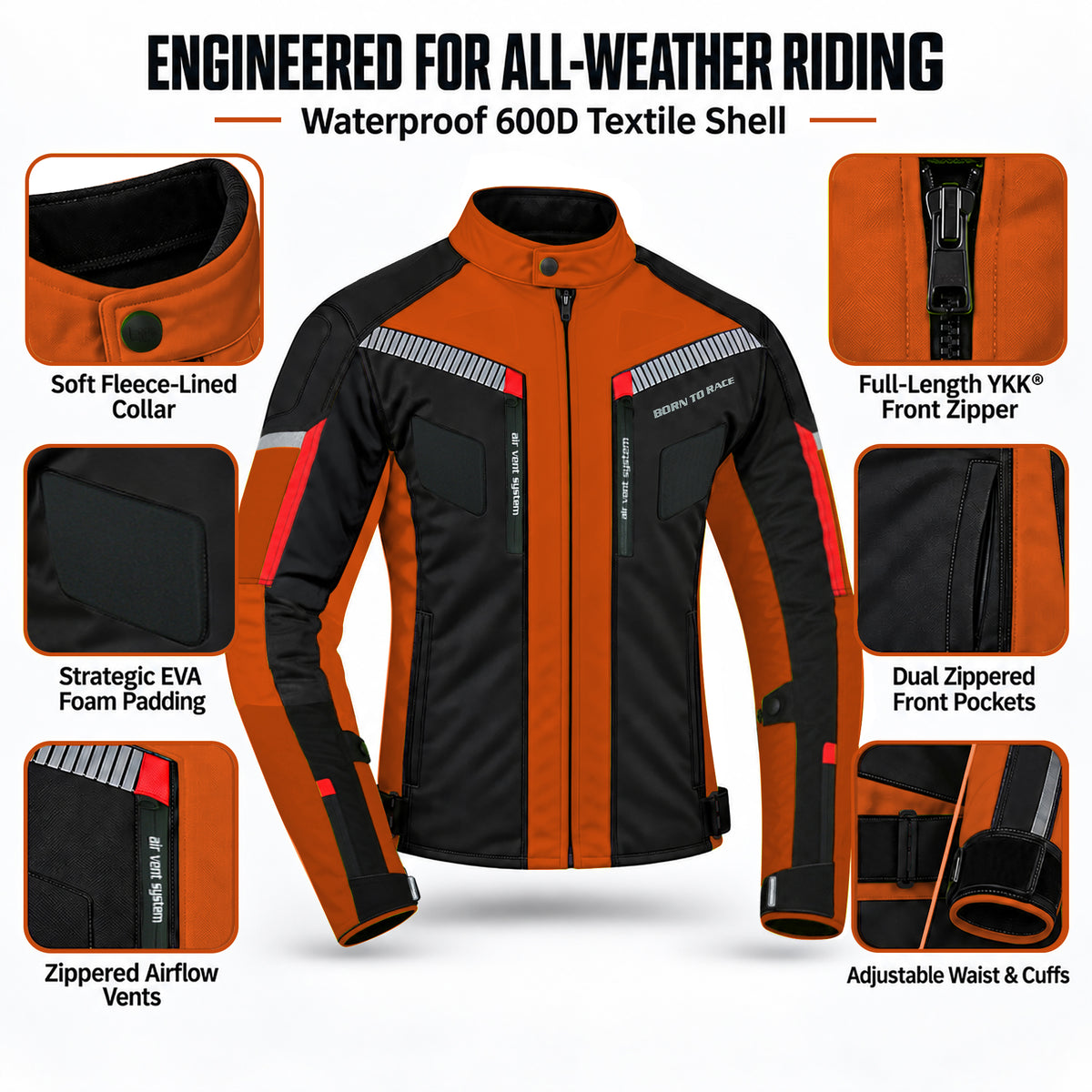 Men's Waterproof Cordura Motorcycle Jacket EVA - Touring & Riding