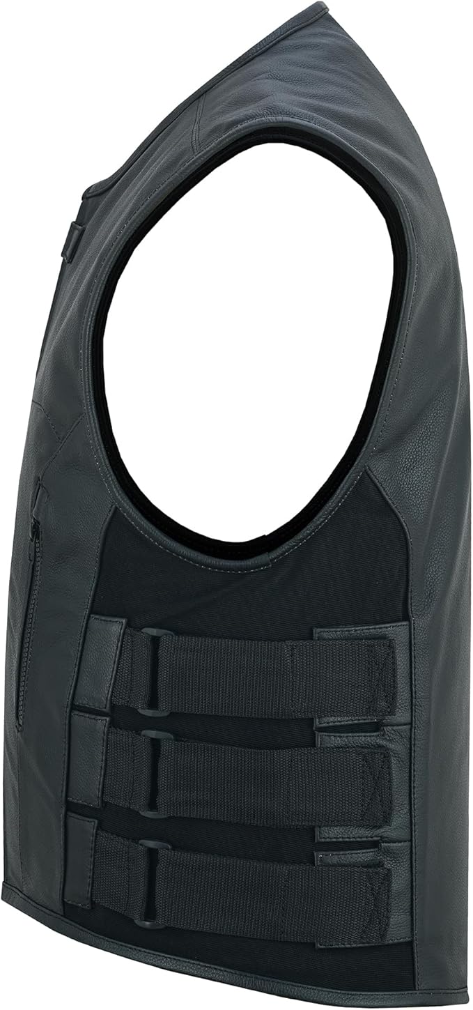 Men's Leather Motorcycle Vest with Adjustable Side Straps
