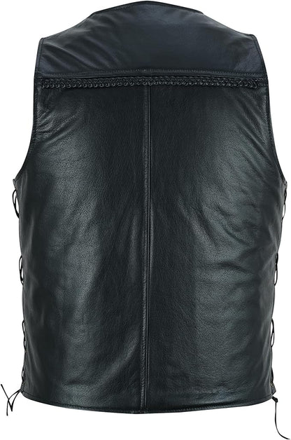 Leather Motorcycle Vest for Men