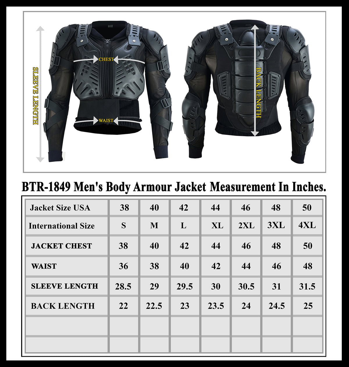 Men’s Motorcycle Body Armour Jacket Black