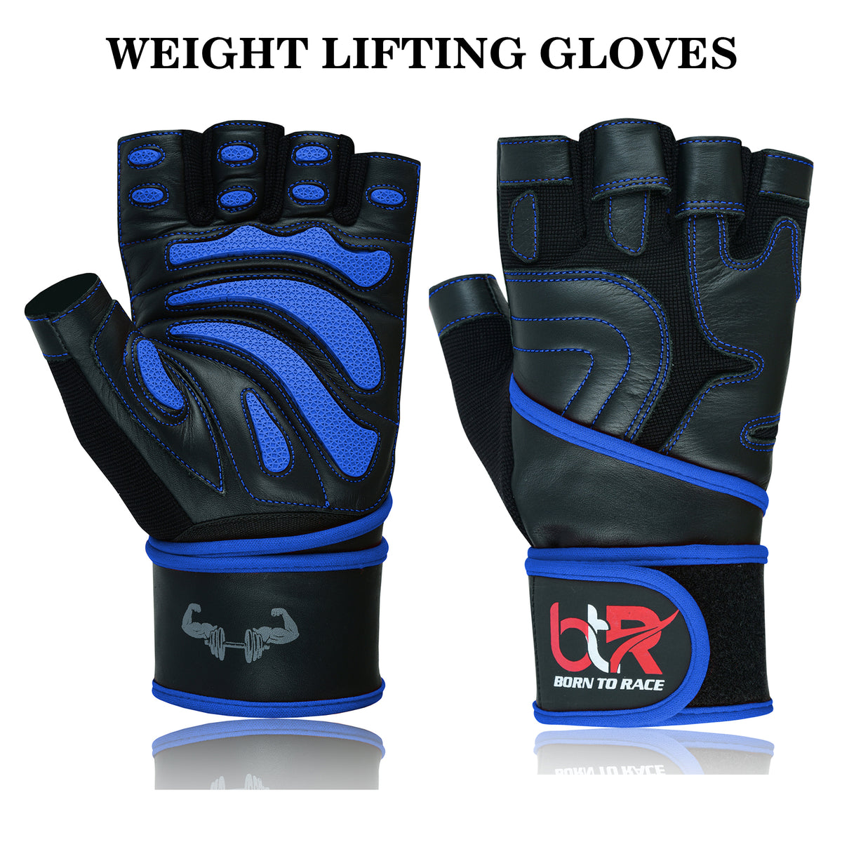 Weight Lifting Leather Gloves - Fingerless, Padded, Long Wrist Support Unisex Design For Men & Women
