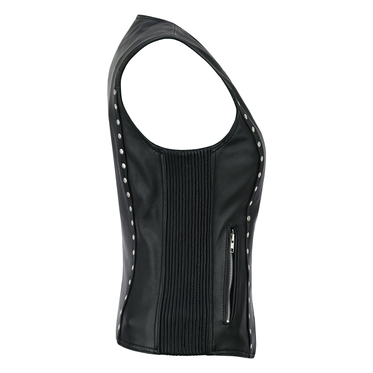 Spike Women’s Studded Leather Motorcycle Vest – Genuine Cowhide Slim Fit Biker Vest with Stretch Panels Black