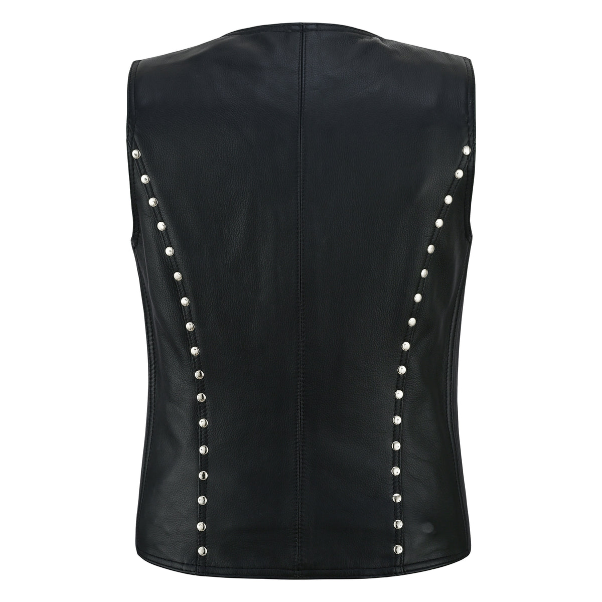 Spike Women’s Studded Leather Motorcycle Vest – Genuine Cowhide Slim Fit Biker Vest with Stretch Panels Black