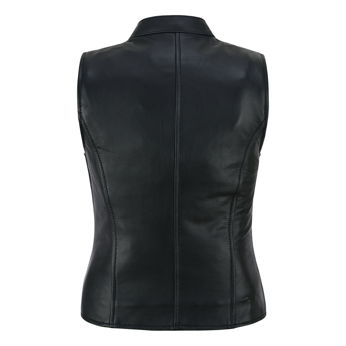 Striker Women’s Genuine Cowhide Leather Motorcycle Vest – Slim Fit Zip-Up Biker Vest with Multi-Zip Pockets Black