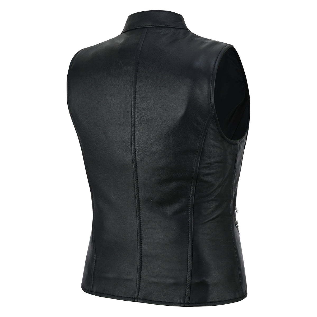 Striker Women’s Genuine Cowhide Leather Motorcycle Vest – Slim Fit Zip-Up Biker Vest with Multi-Zip Pockets Black