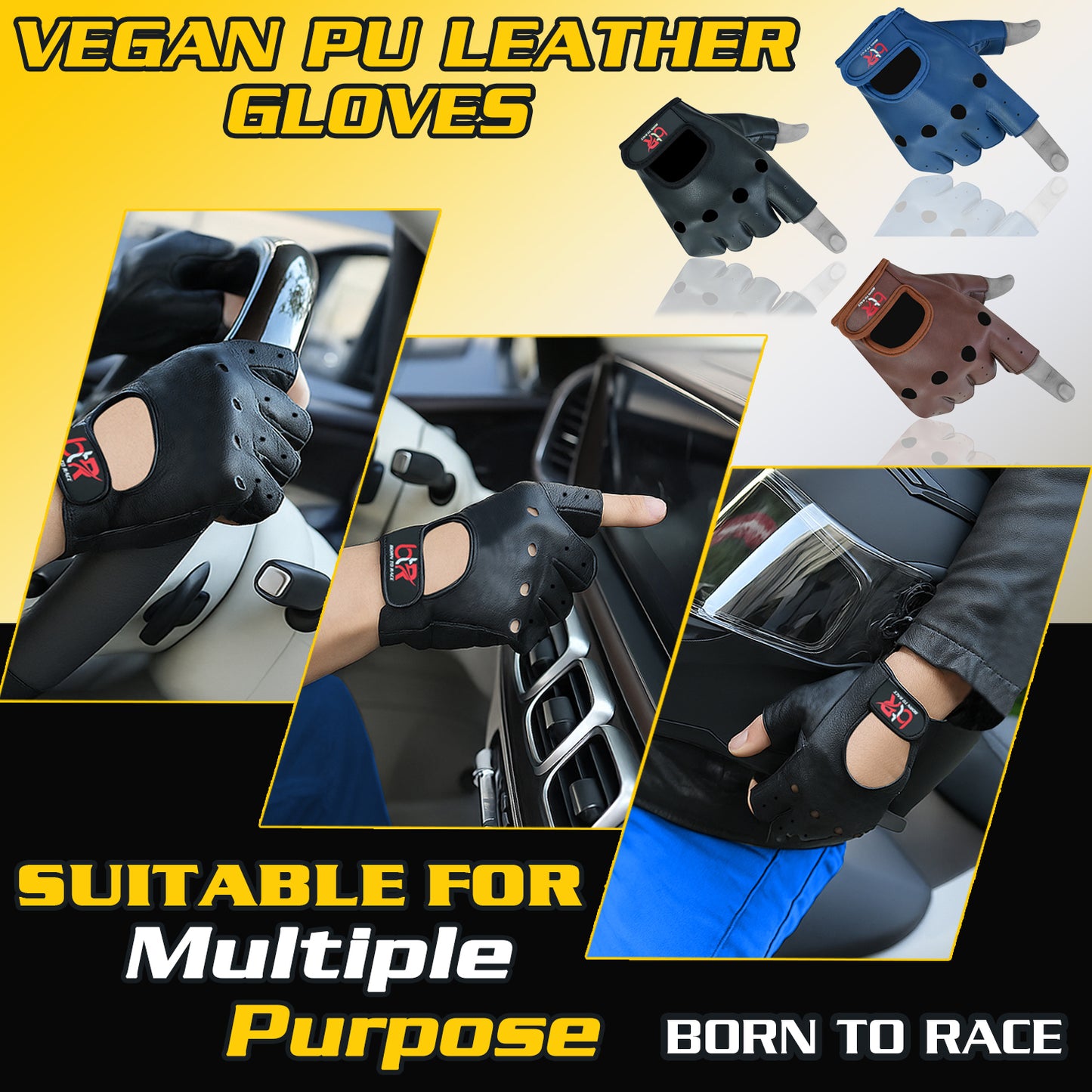 Men’s Premium Vegan PU Leather Fingerless Driving Gloves – Non-Slip Steering & Driving Gloves