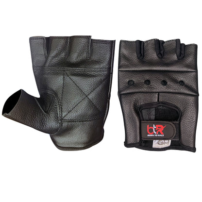 Premium Black Cowhide Leather Fingerless Driving Gloves – Durable & Stylish