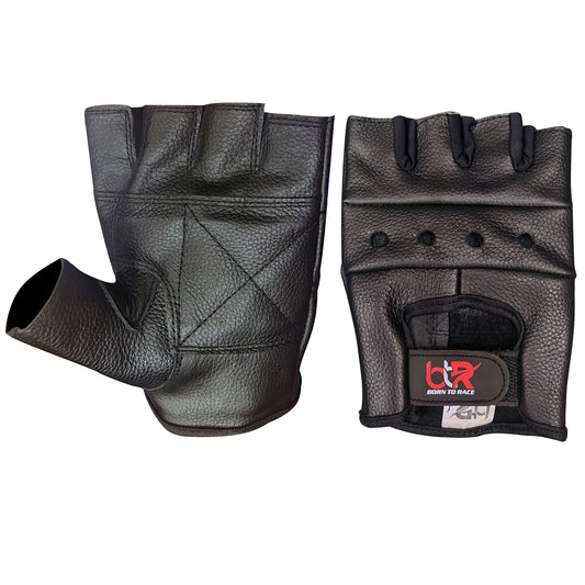 Premium Black Cowhide Leather Fingerless Driving Gloves – Durable & Stylish