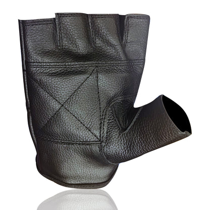 Premium Black Cowhide Leather Fingerless Driving Gloves – Durable & Stylish