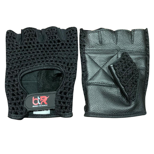 Men’s Fingerless Cowhide Leather Driving Gloves – Breathable Black Mesh Chauffeur Gloves