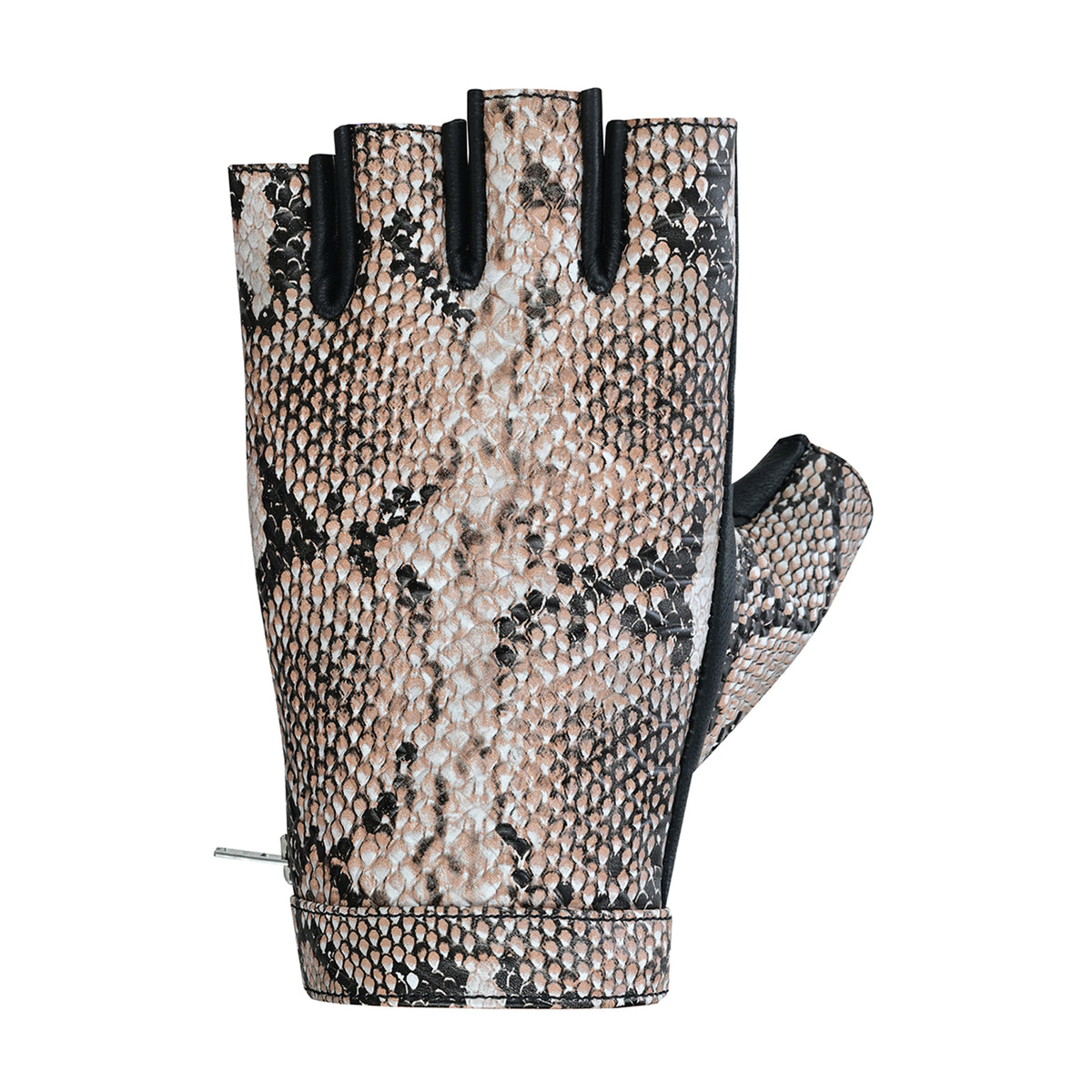 Python Snake Beige Embossed Leather Fingerless Gloves