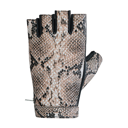 Men Python Snake Embossed Leather Fingerless Gloves