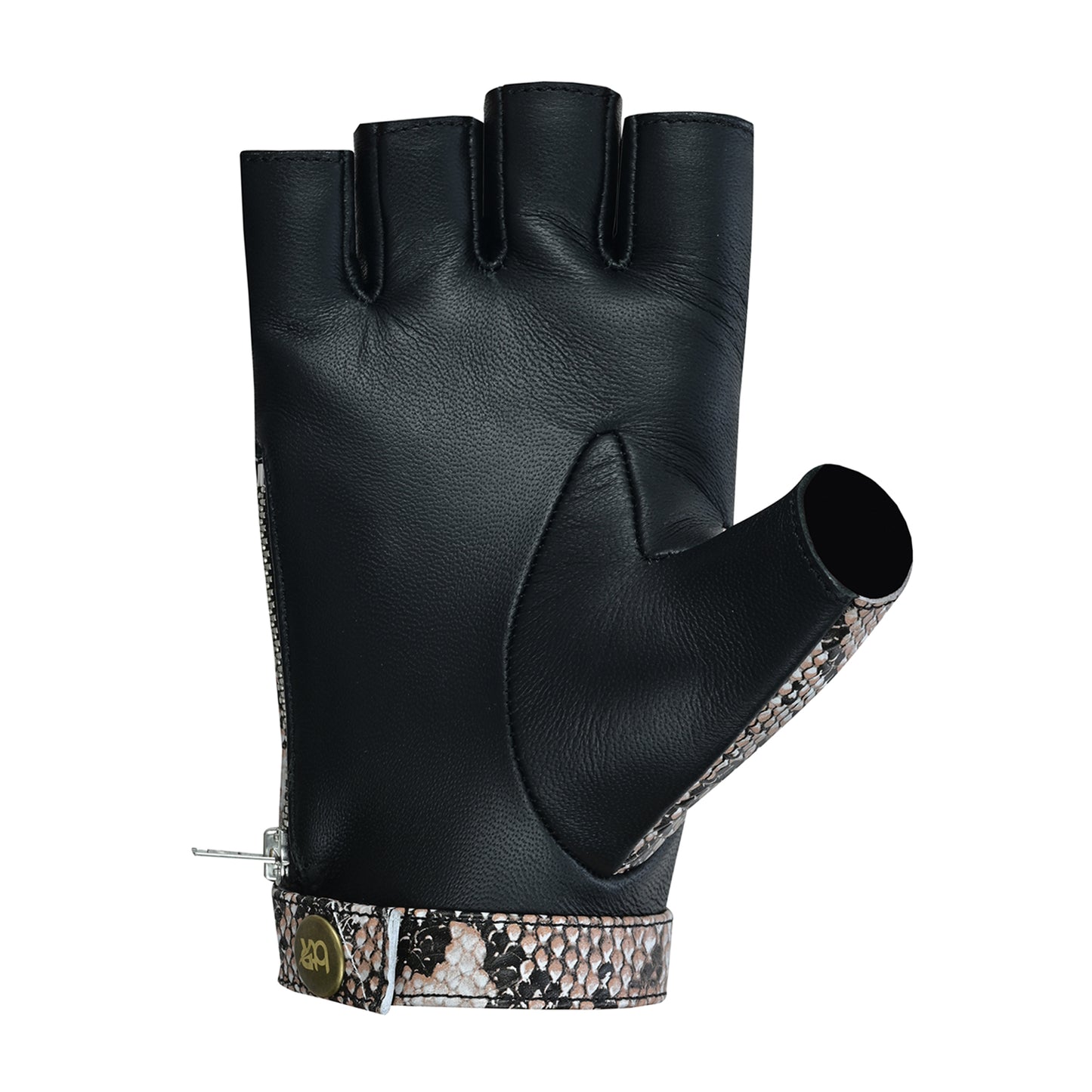 Men Python Snake Embossed Leather Fingerless Gloves
