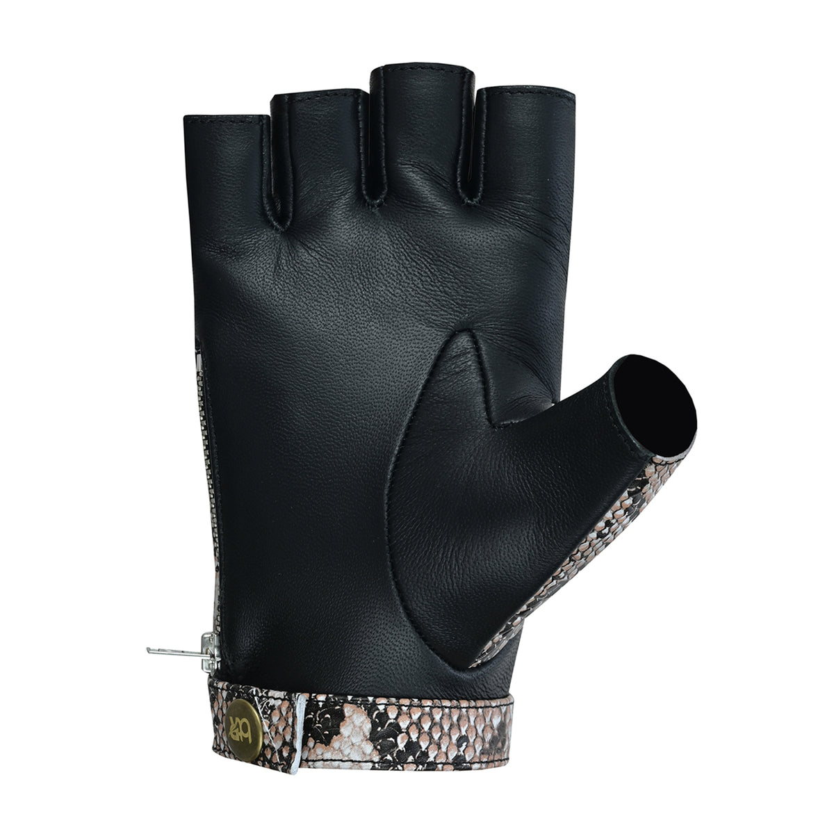 Python Snake Beige Embossed Leather Fingerless Gloves