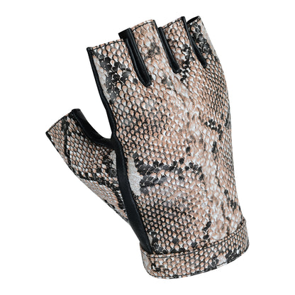 Men Python Snake Embossed Leather Fingerless Gloves
