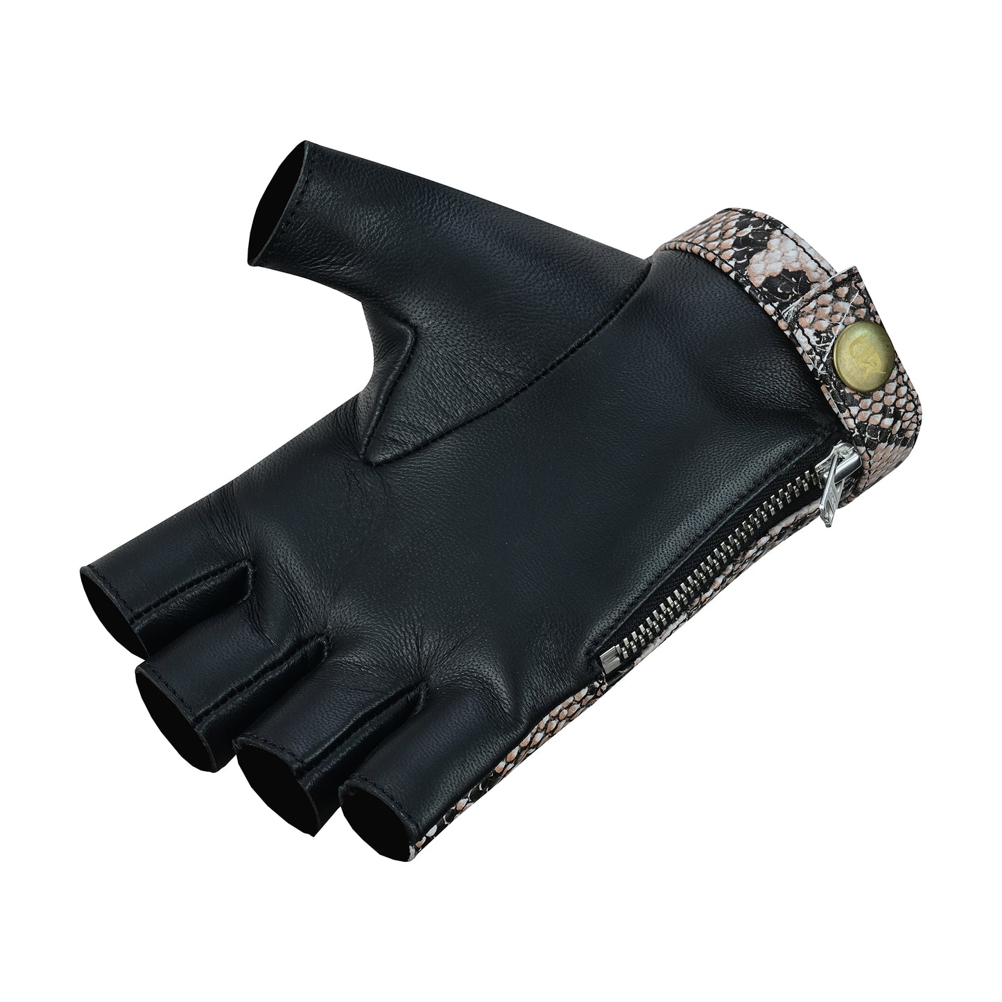 Men Python Snake Embossed Leather Fingerless Gloves
