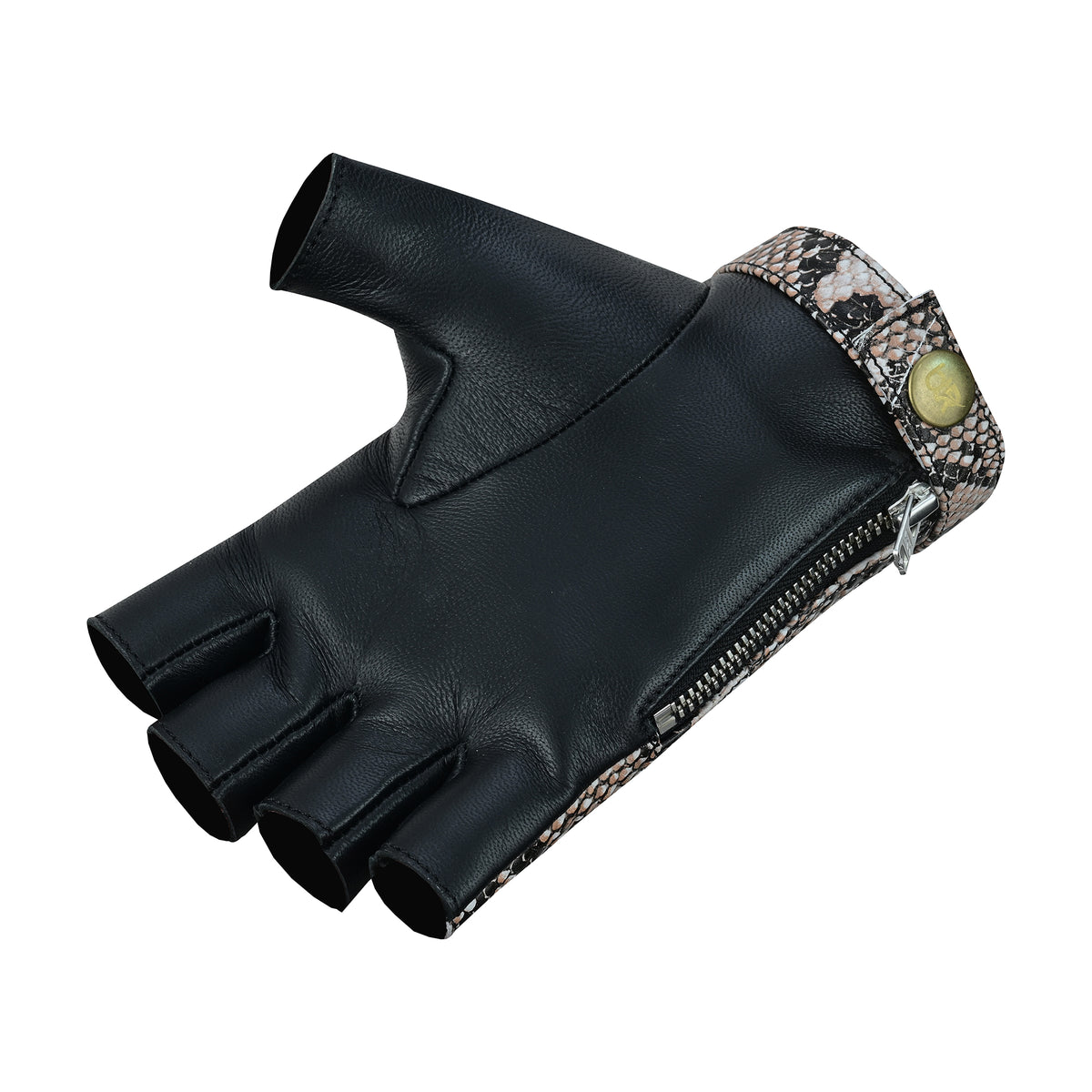 Python Snake Beige Embossed Leather Fingerless Gloves